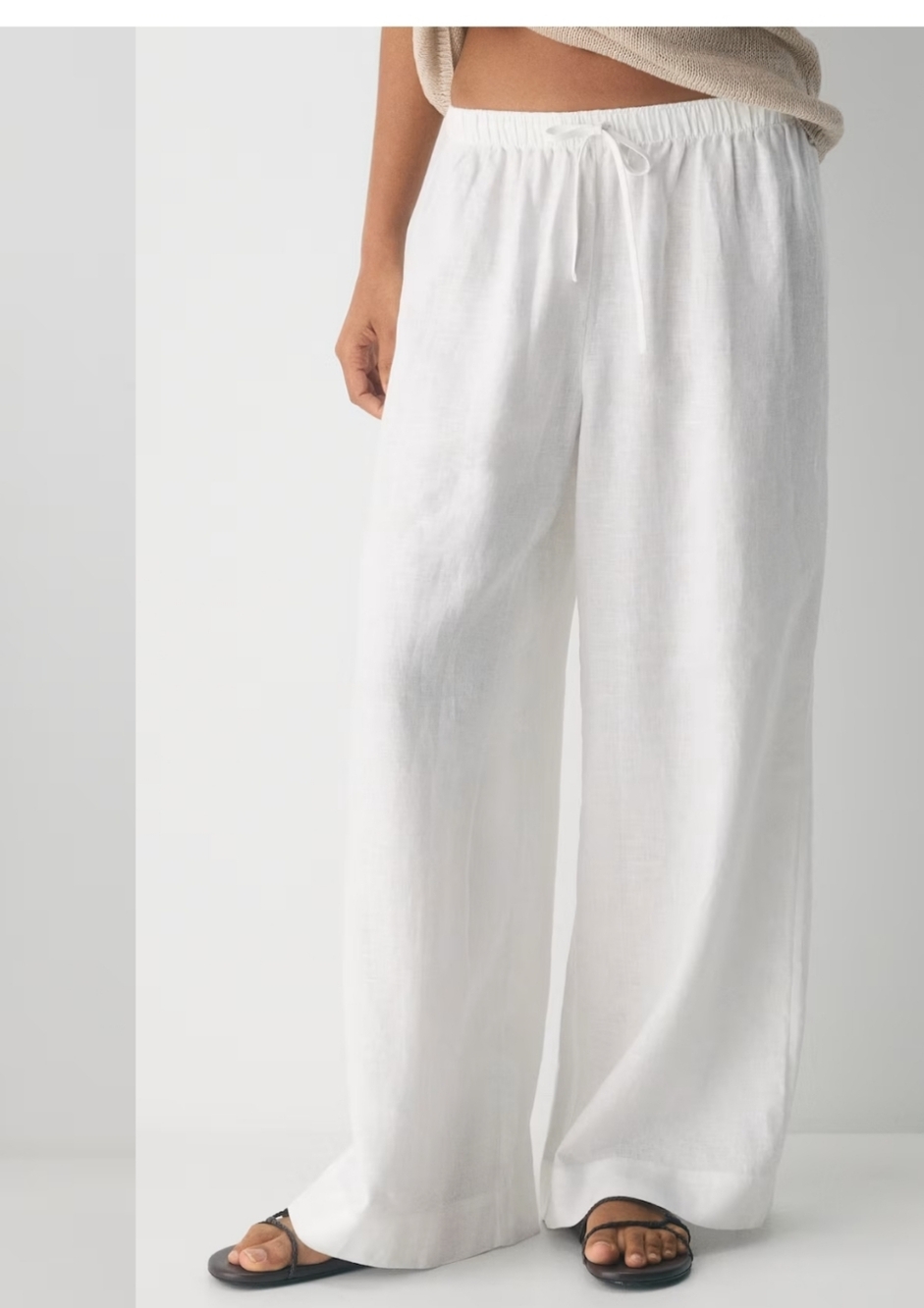 XOXO Linen Blend White Wide-Leg Drawstring Pants Minimalist